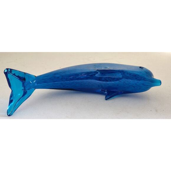 BLUE GLASS JUMPING DOLPHIN-Turquoise Blues-Table Decor-Ocean-Beach Decor - Picture 8 of 11